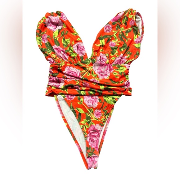 ZARA floral V front plunge bodysuit size medium NWT - Picture 2 of 4